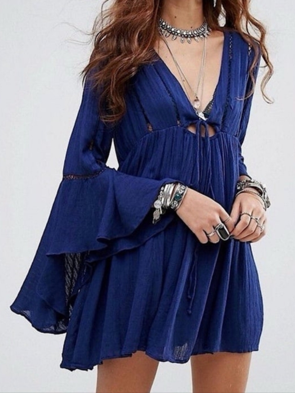 Free People Indigo Romeo Tie-Front Mini Dress